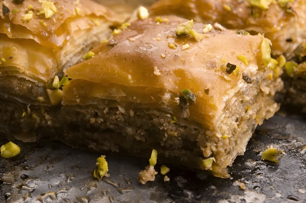 Traditional Greek baklava with crunchy pistachios