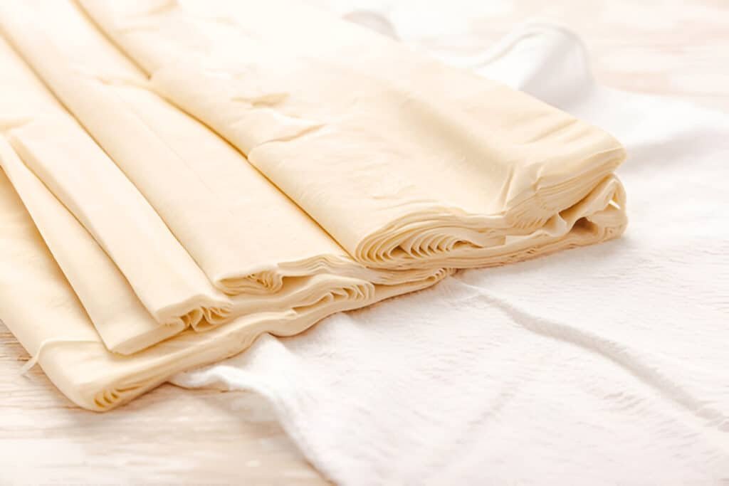 Fresh folded sheets of Greek filo dough