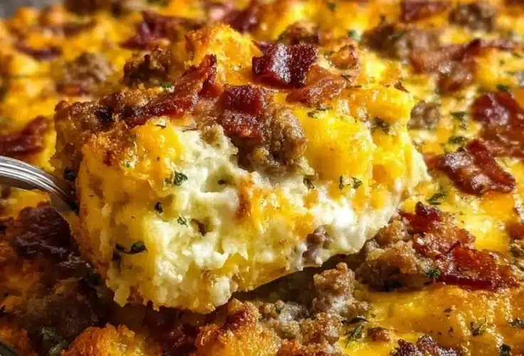 Delicious Crack Breakfast Casserole served in a rustic dish with golden brown top.