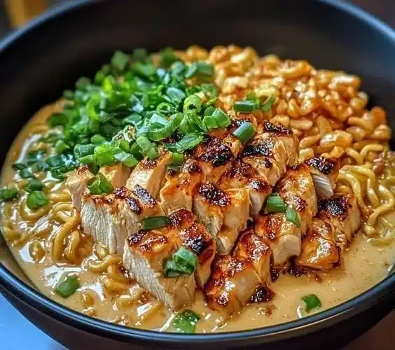 Fiery Chicken Ramen with Creamy Garlic Sauce