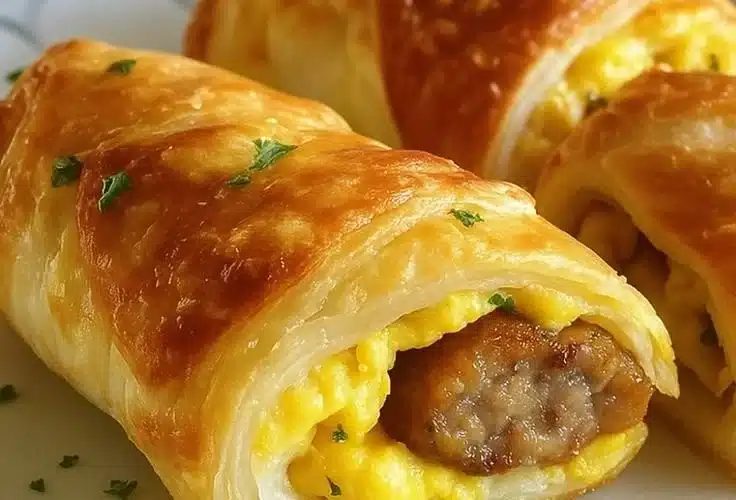 Delicious sausage egg breakfast roll-ups served on a plate