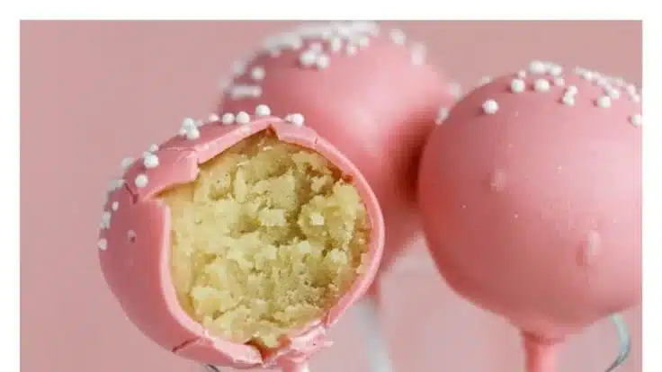 Homemade Starbucks cake pops decorated with colorful sprinkles.