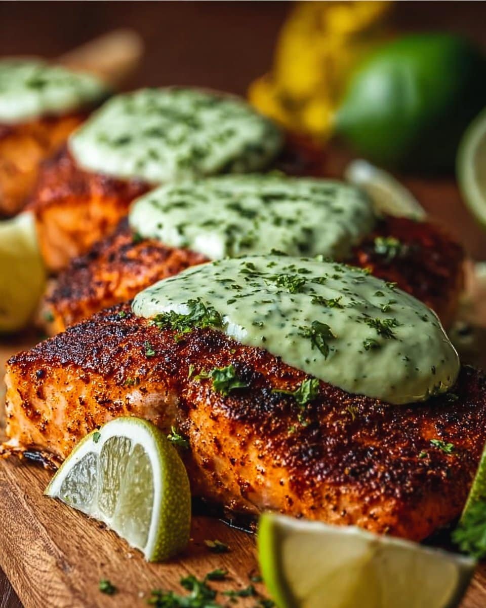 Baked Cajun Salmon with Creamy Avocado Lime Sauce