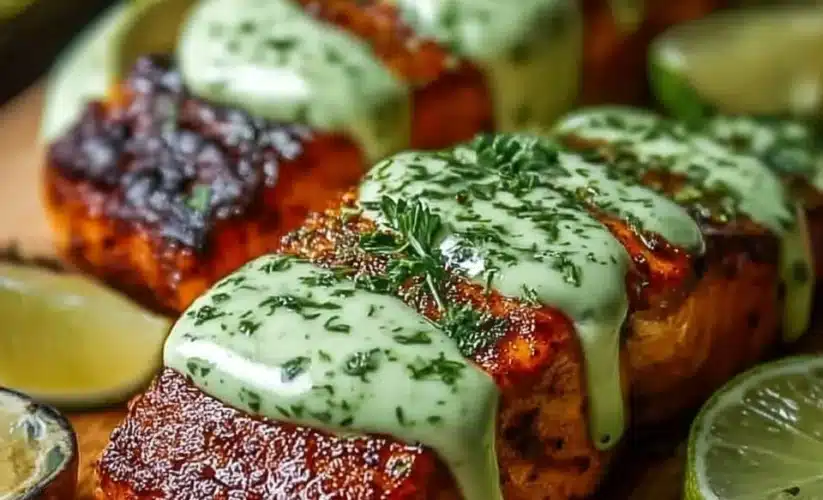Baked Cajun Salmon with Creamy Avocado Lime Sauce
