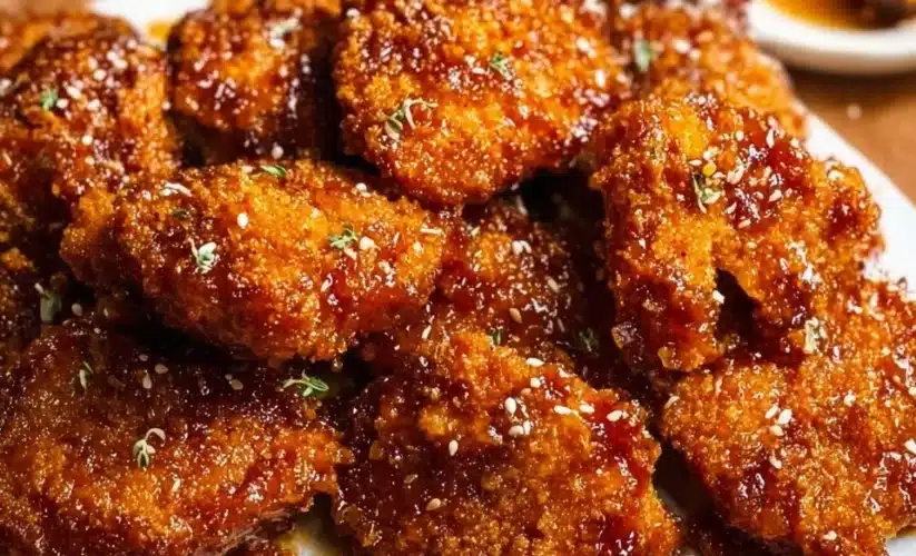Baked Crunchy Hot Honey Chicken served on a plate
