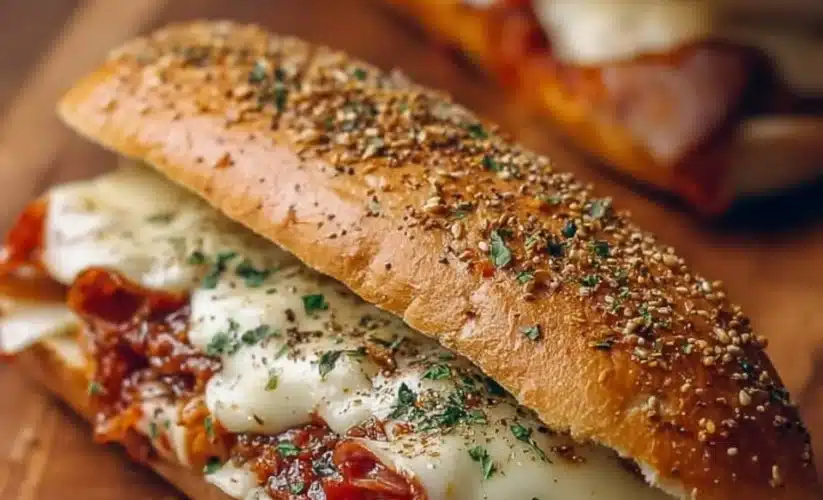 Delicious baked Italian sub sandwiches filled with meats and cheese