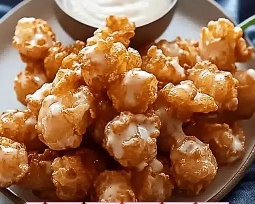 A plate of bite-sized blooming onions served with buttermilk ranch dip