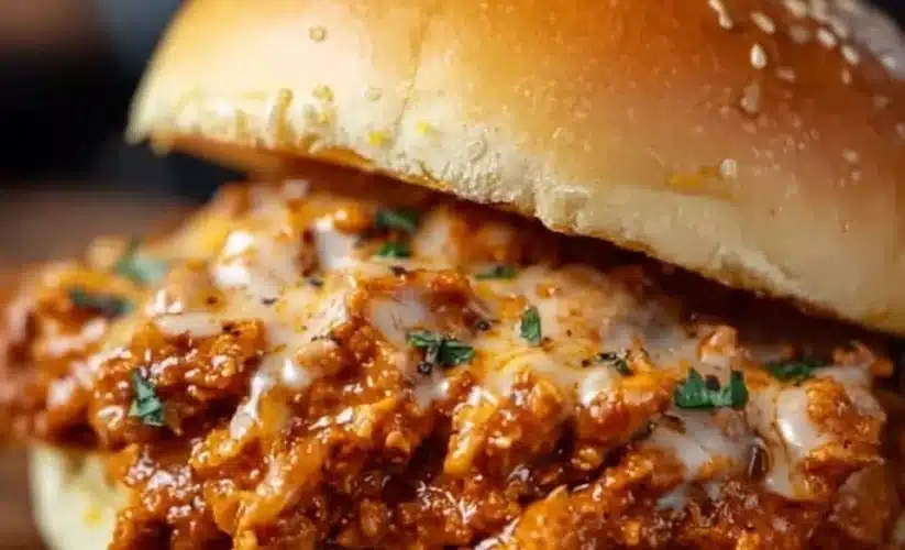 Cajun Chicken Sloppy Joes served on a plate with toppings