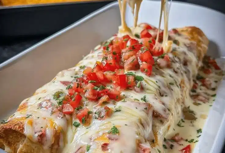 Cheese Chicken Enchiladas topped with cheese and fresh ingredients