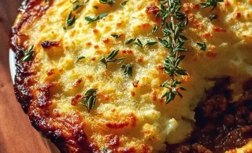 Healthy Ground Turkey Shepherd's Pie with mashed potatoes and vegetables