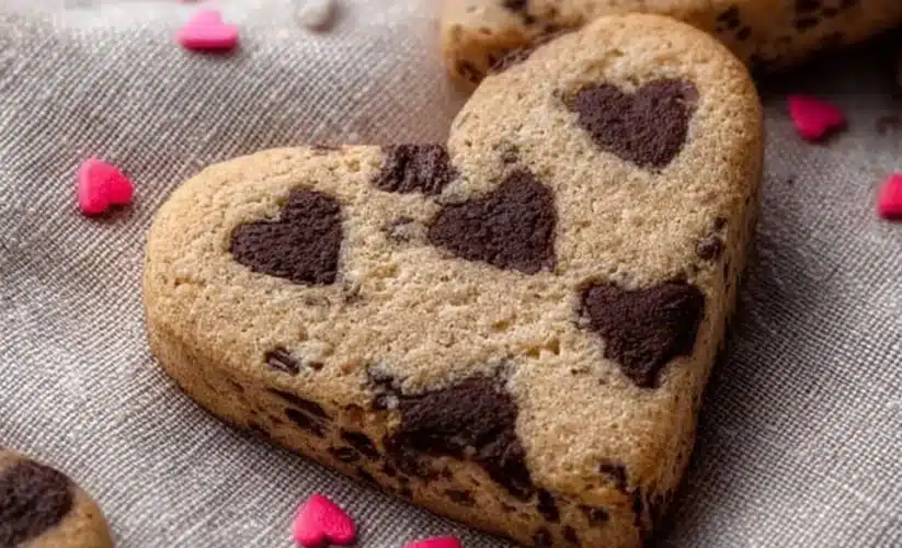 Heart shaped chocolate chip cookies for a delicious treat