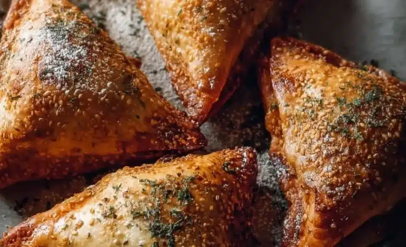 Moroccan spiced chicken pastries with flaky crust and aromatic spices.