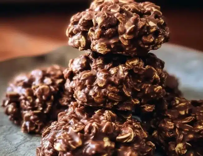 Delicious no bake chocolate oatmeal cookies on a plate