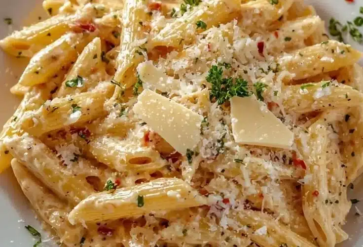 Delicious one pot creamy garlic pasta served in a bowl