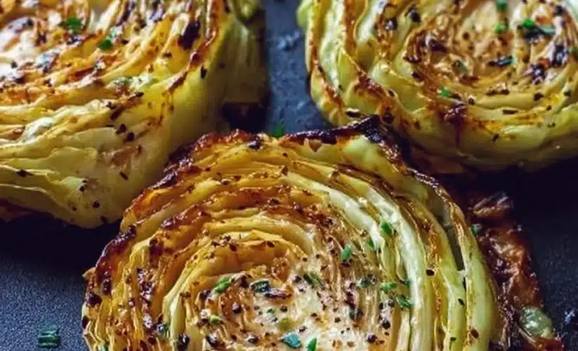 Delicious roasted cabbage steaks seasoned and cooked to perfection