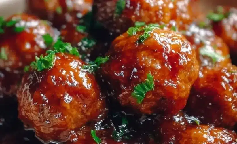 Tasty slow cooker honey garlic meatballs served on a plate