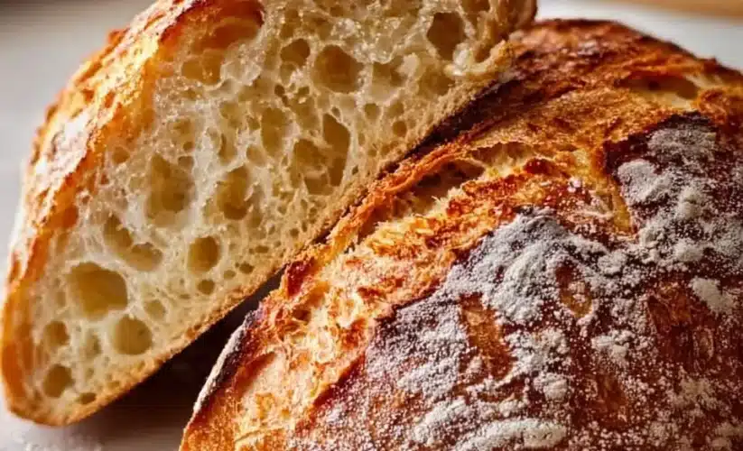 Delicious homemade sourdough bread loaf with a crusty exterior and soft interior.