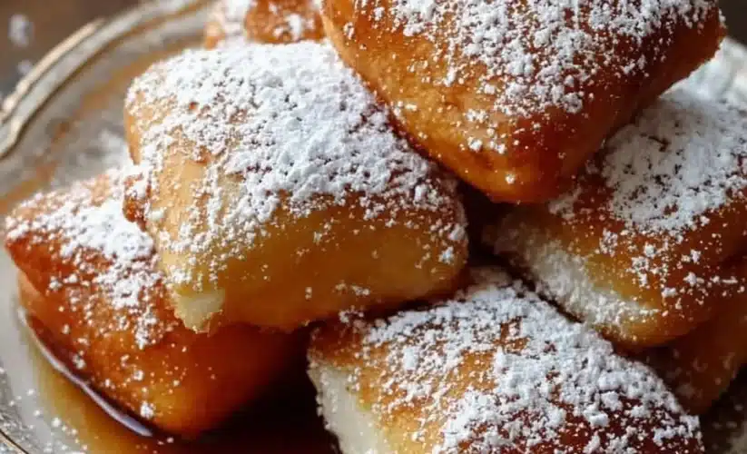 Delicious Vanilla French Beignets dusted with powdered sugar on a plate