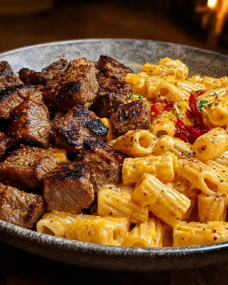 Cajun Steak Tips with Cheesy Rigatoni