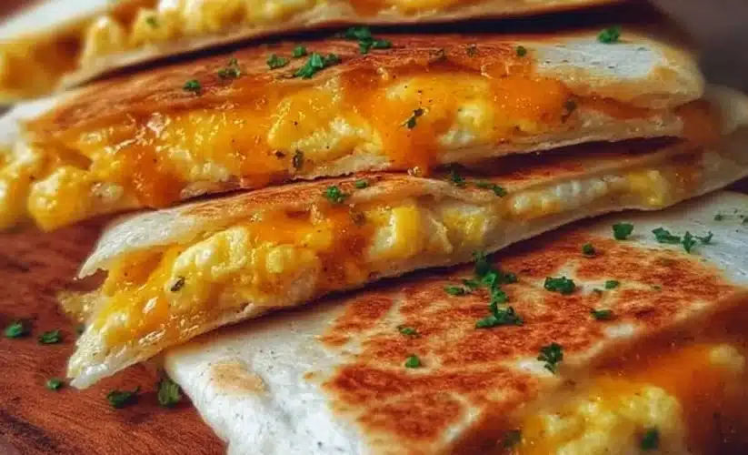 Cheddar Egg Quesadilla served on a plate with fresh ingredients