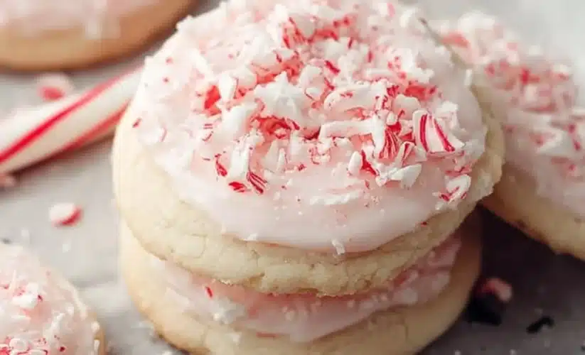 Delicious frosted peppermint sugar cookies with festive decorations