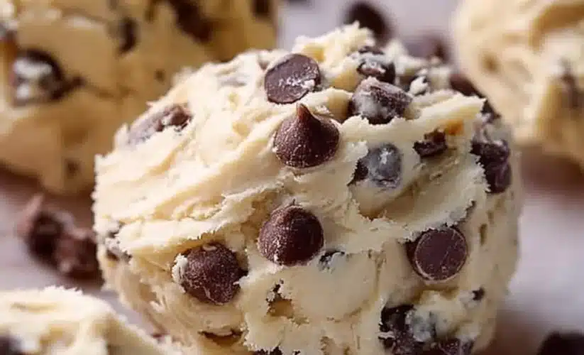 Homemade Greek yogurt cookie dough in a bowl with chocolate chips
