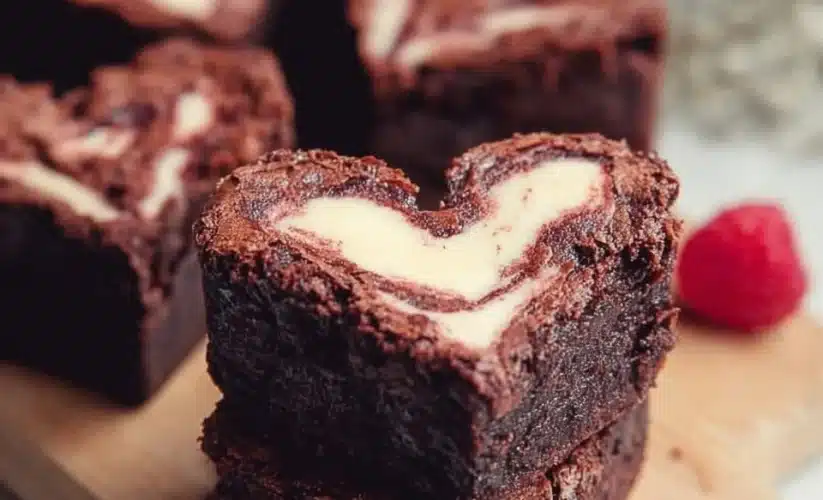 Heart shaped brownies decorated for a romantic occasion
