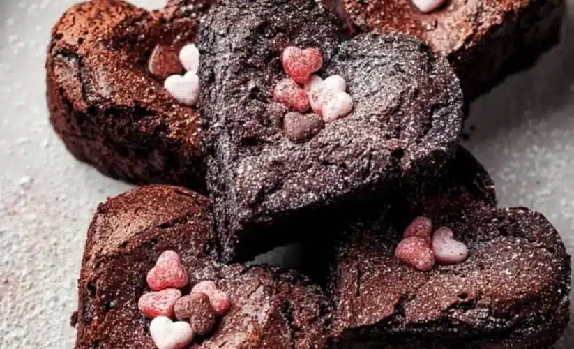 Delicious heart shaped brownies on a plate for a sweet celebration.