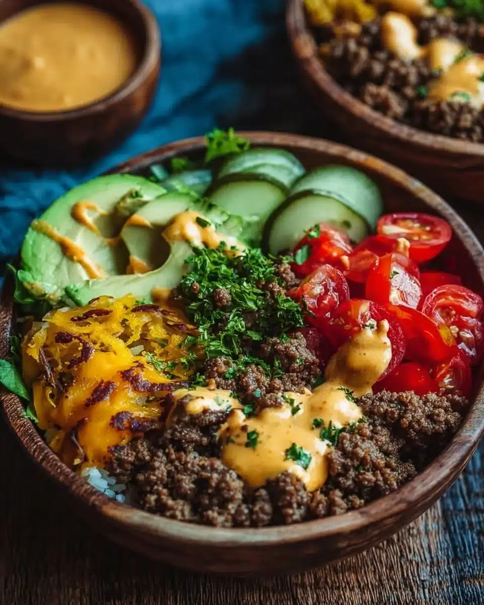 High-Protein Cheeseburger Bowls Recipe – Low-Carb Meal Prep with Ground Beef & Burger Sauce
