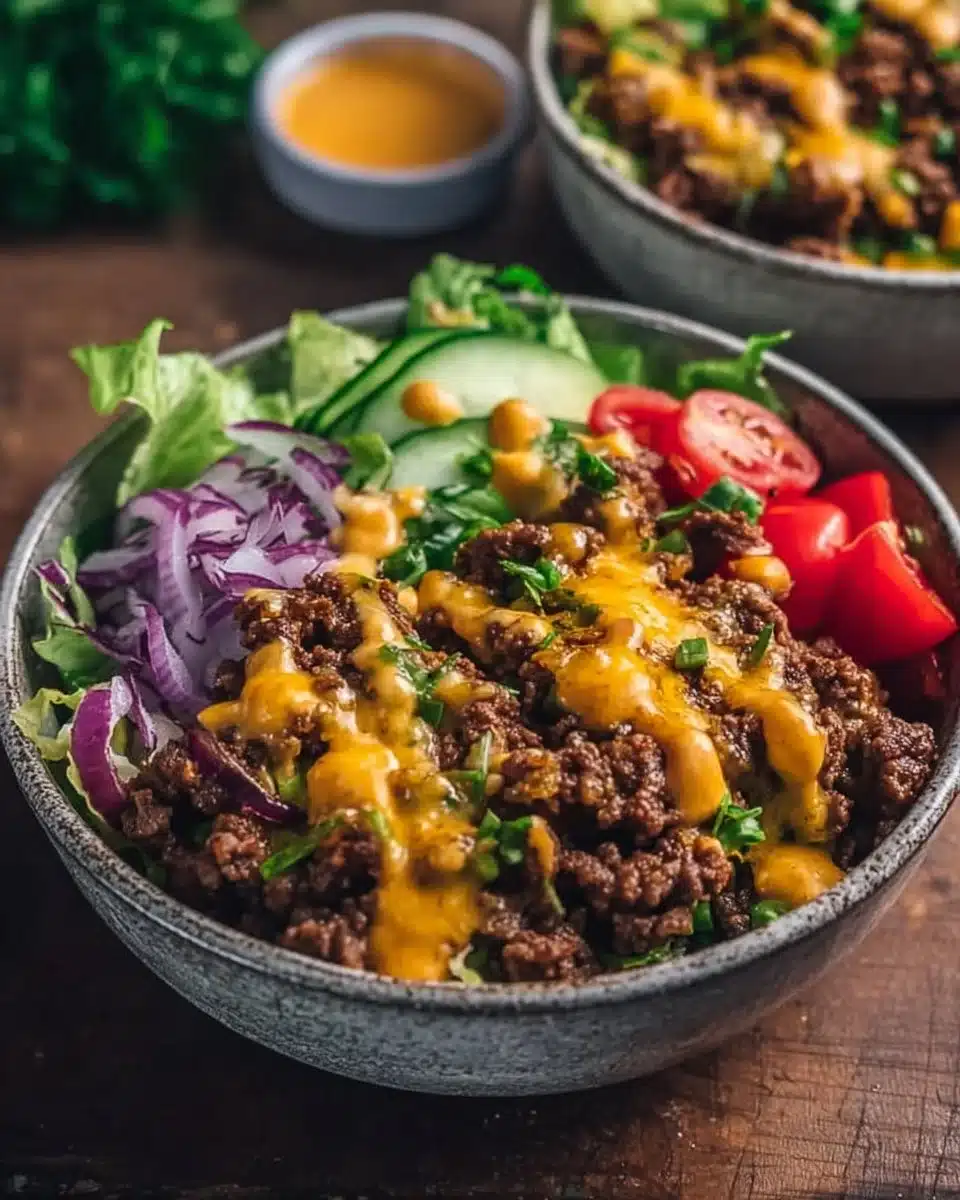High-Protein Cheeseburger Bowls Recipe – Low-Carb Meal Prep with Ground Beef & Burger Sauce