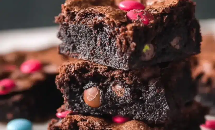 Delicious M&M's brownies topped with colorful candy-coated chocolate.