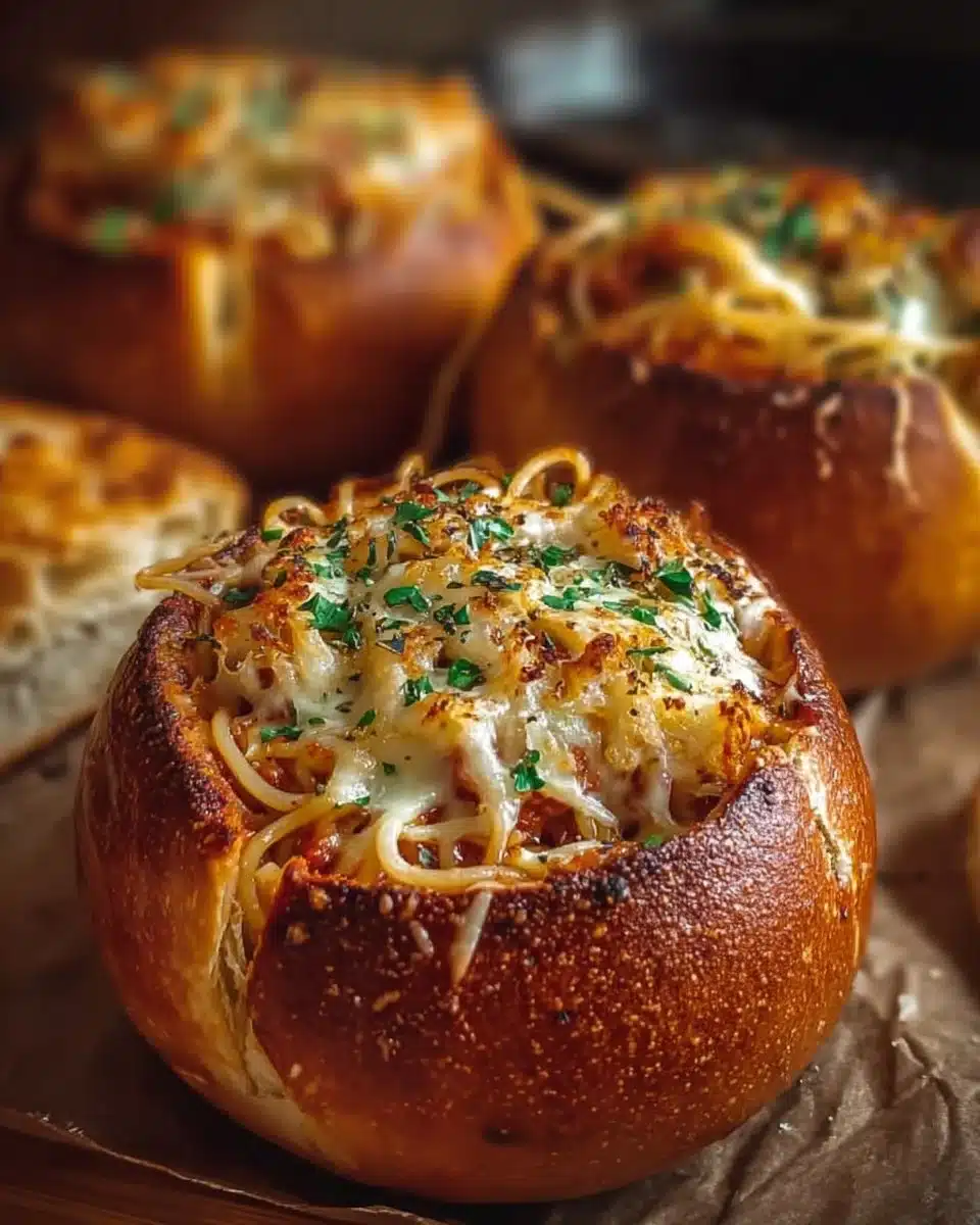 Spaghetti Garlic Bread Bowls