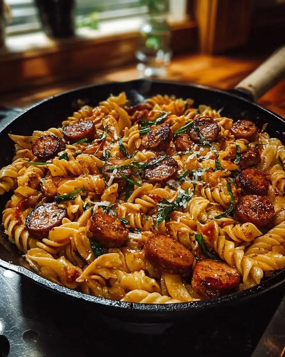 Sticky Honey Garlic Sausage Pasta Skillet: A Flavorful One-Pan Wonder